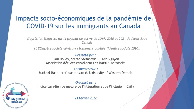 Impacts socio-économiques de la pandémie de COVID-19 sur les immigrants au Canada